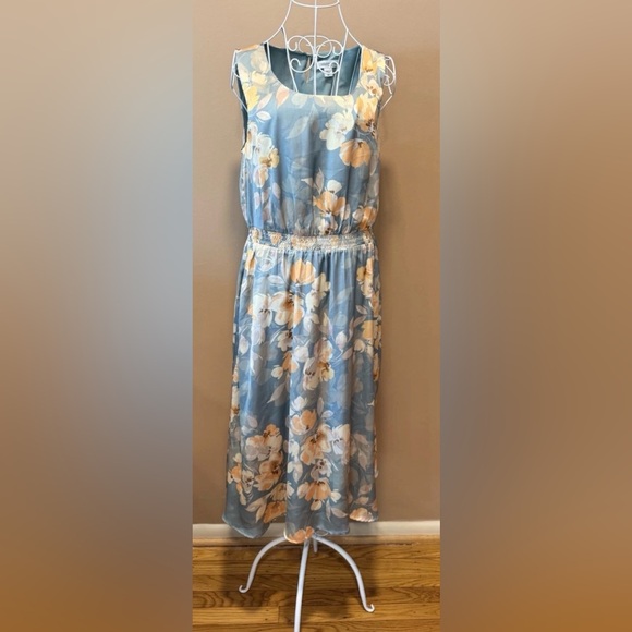 Coldwater Creek Dresses & Skirts - Coldwater Creek Floral Midi Dress Petite 10P Sleeveless Pockets Lined Blue
